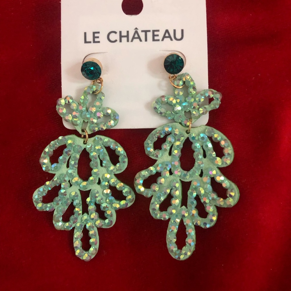 Green rhinestone earrings